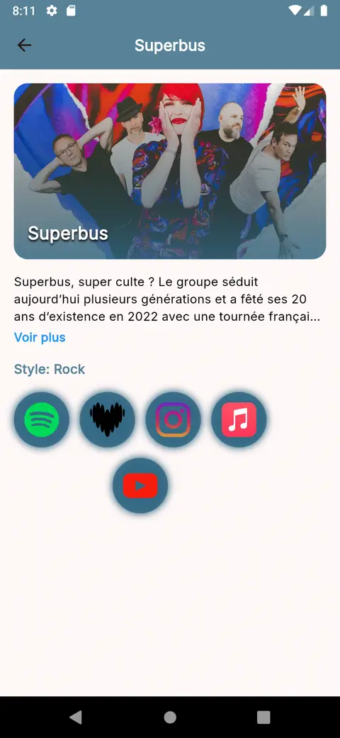 Application Belles Étoiles — Fiche artiste avec liens d'écoute