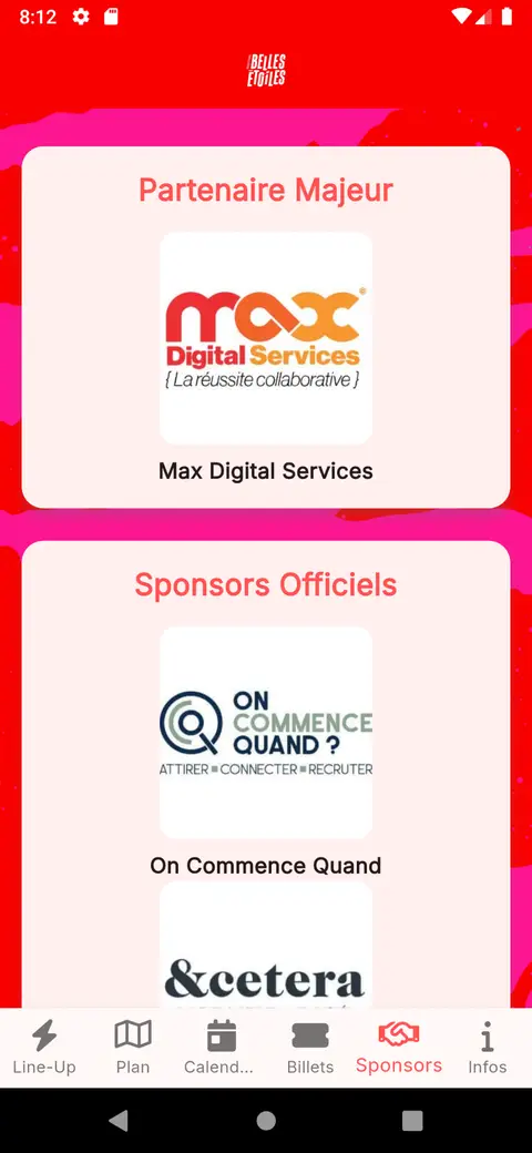 Application Belles Étoiles — Espace partenaires et sponsors